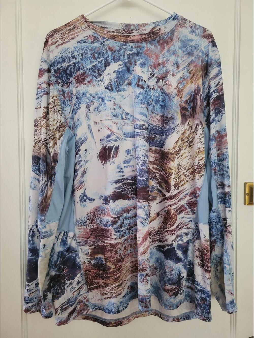 Realtree Fishing XL Long Sleeve Blue White Snow Breathable Men's Shirt Camo